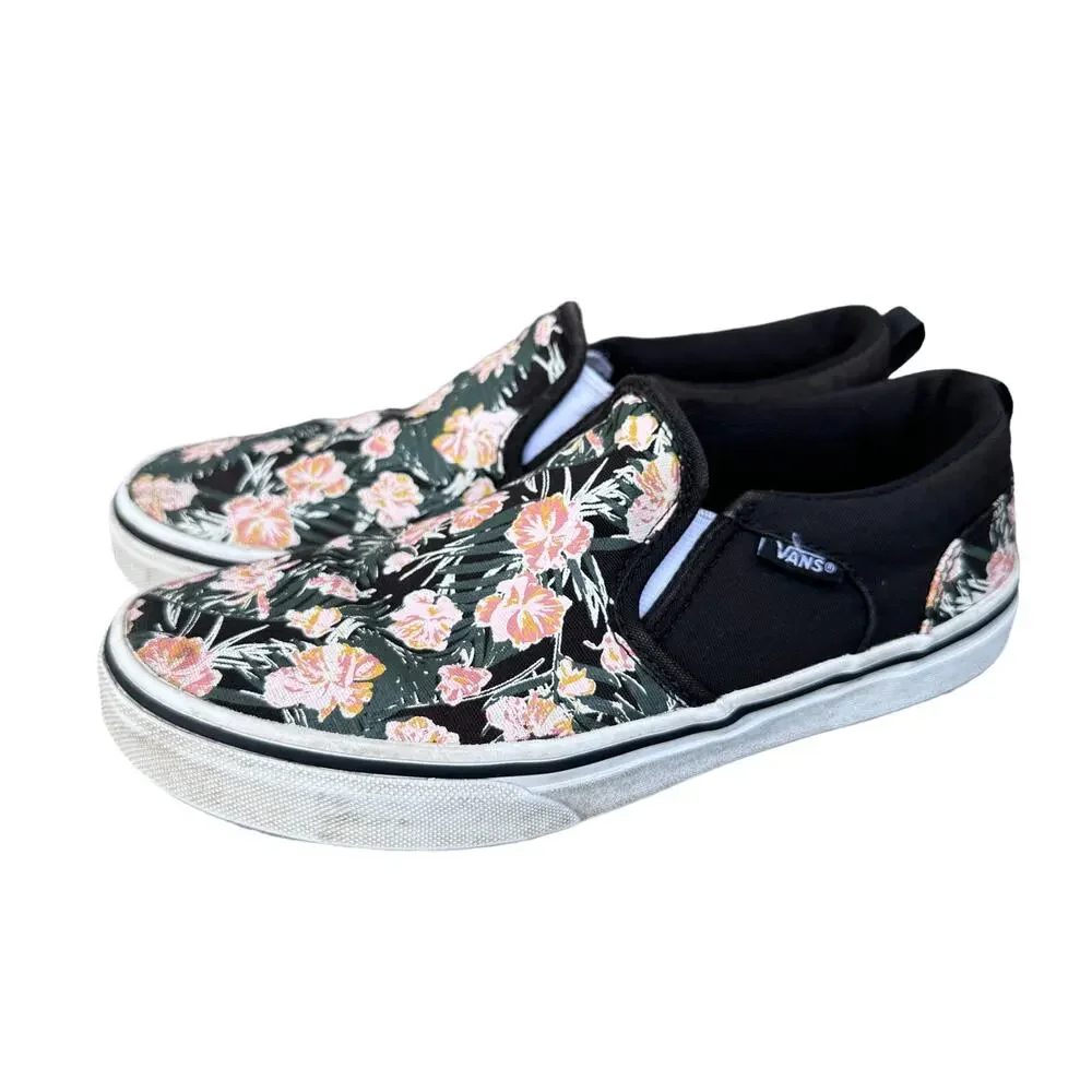 Vans Classic Off The Wall Slip‎ On Shoes Palm Floral Black Missys/Juniors 4.5